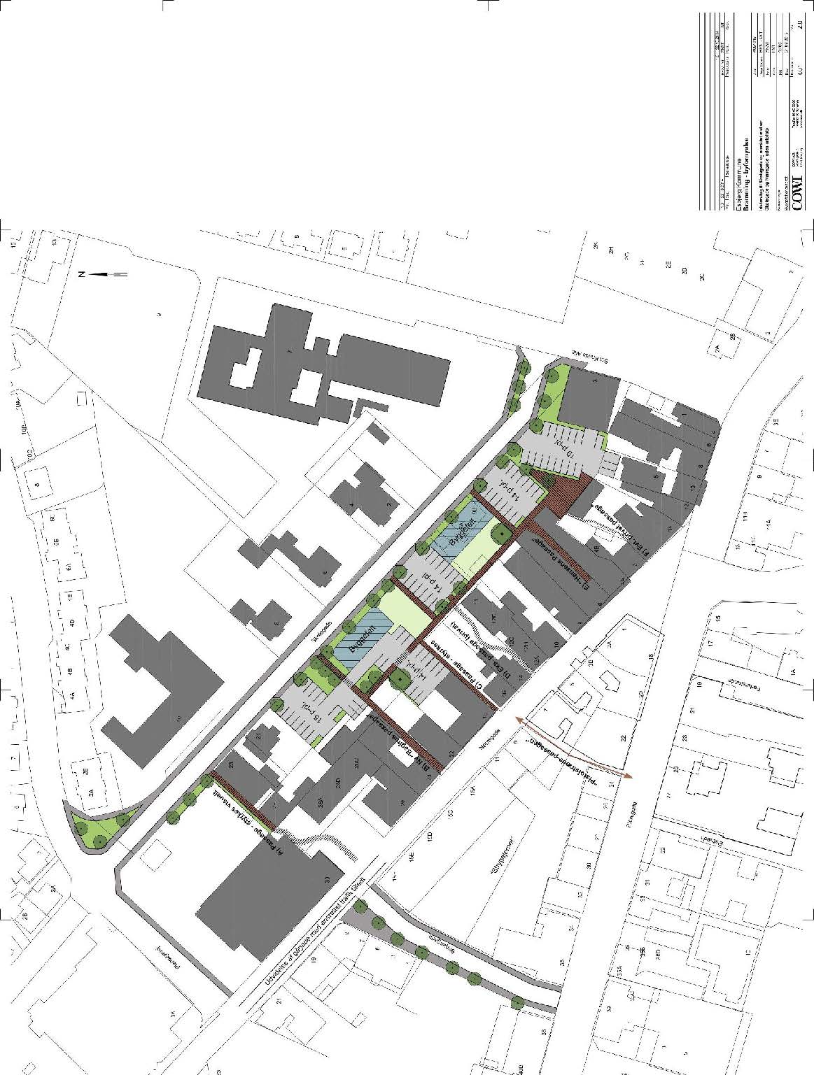 5.3.1 Idéforslag med farver - Skolegade og området mellem Skolegade og Nørregade (klik på billedet for at åbne i et større vindue)